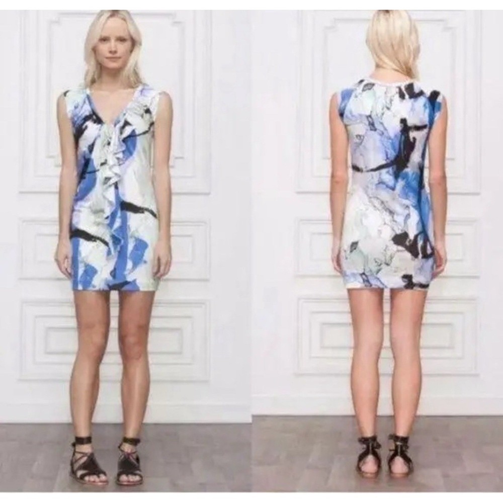 Anthropologie Leifsdottir Stretch Dress Lake Reflection Ruffle Drape Medium Blue